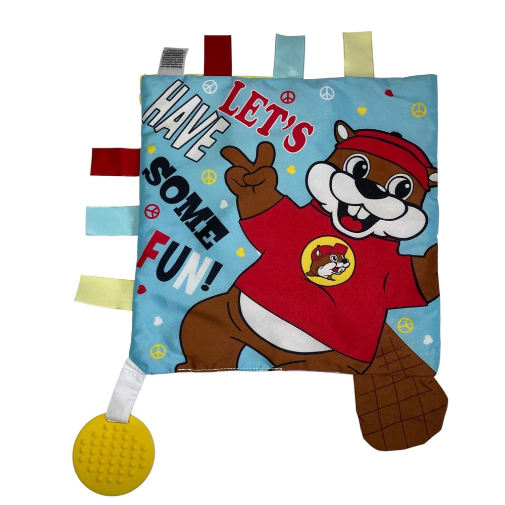 Buc-ee's Lovey 10" Security Blanket Fun Peace Love Tabs Crinkle Minky